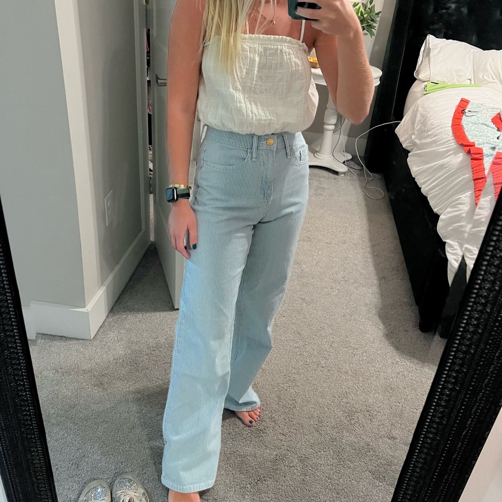 Retro Pinstripe Blue Jeans